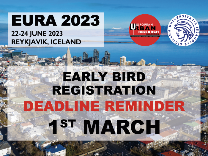EURA 2023 - Early-bird registration deadline in one week