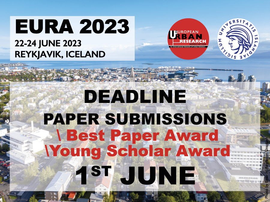 EURA 2022, deadline for paper submissions, 1st June.